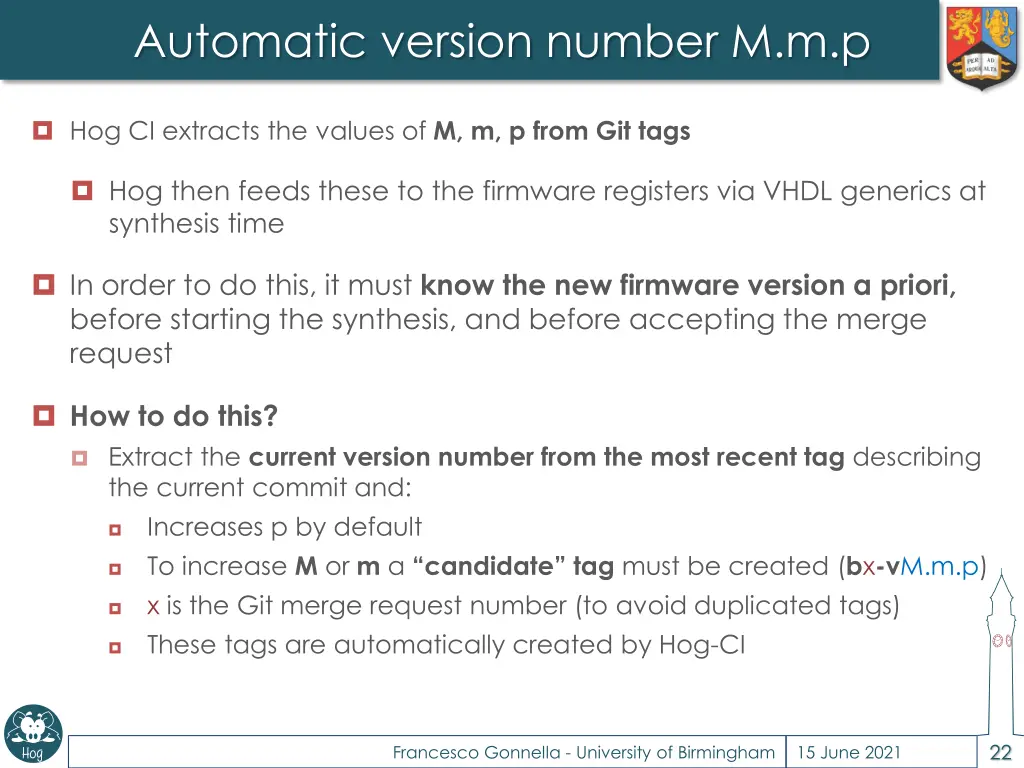 automatic version number m m p