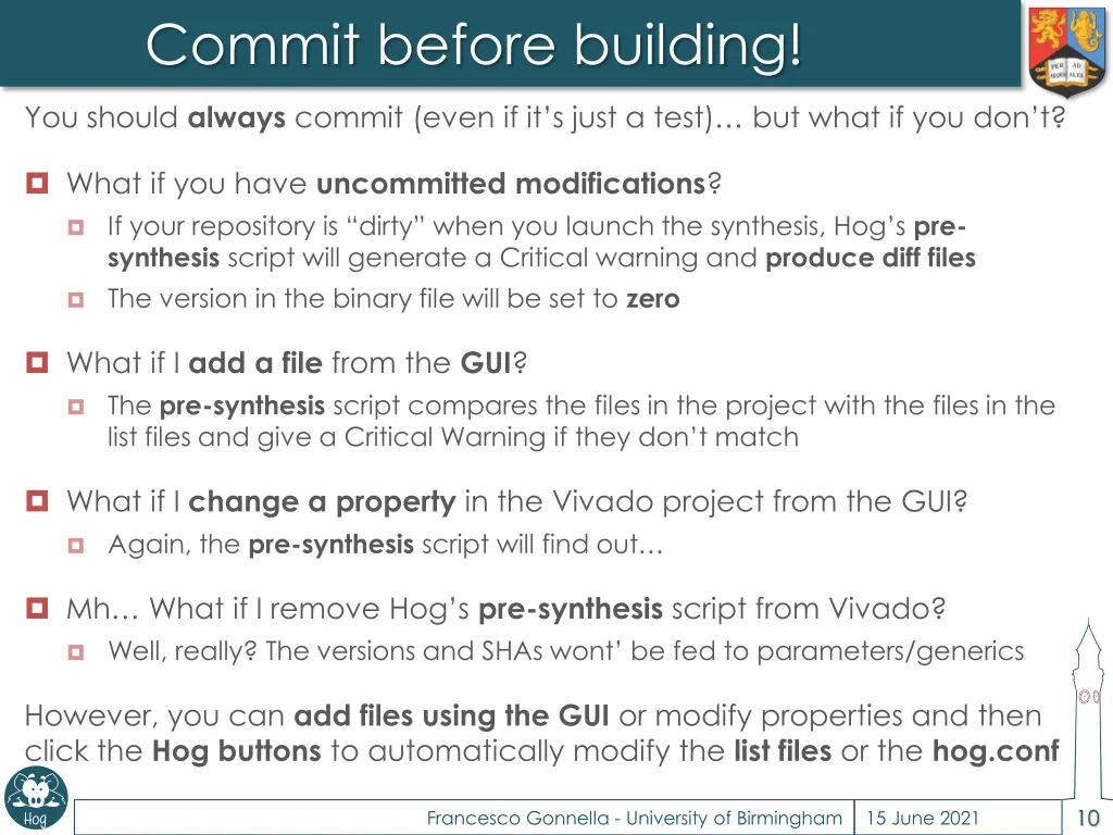 commit before building