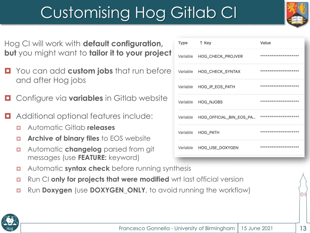 customising hog gitlab ci