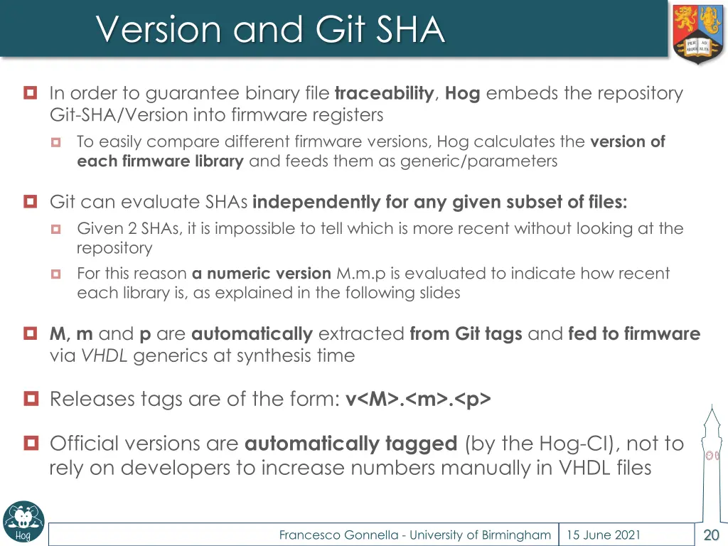 version and git sha