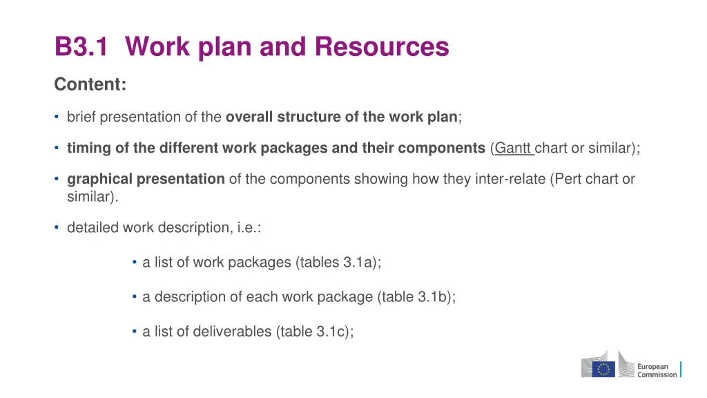 b3 1 work plan and resources