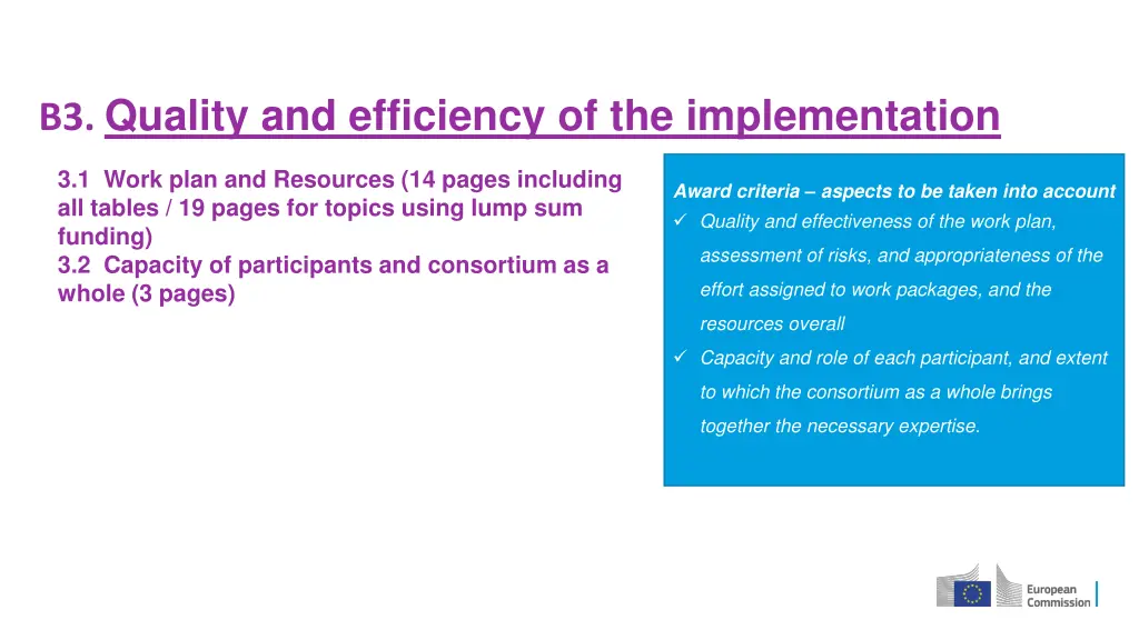 b3 quality and efficiency of the implementation