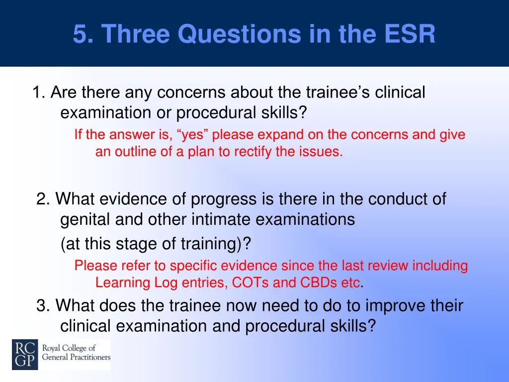 5 three questions in the esr