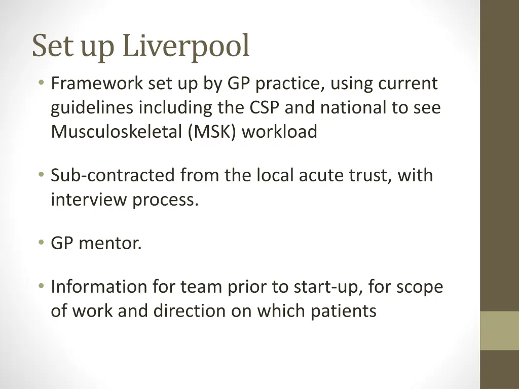 set up liverpool framework set up by gp practice