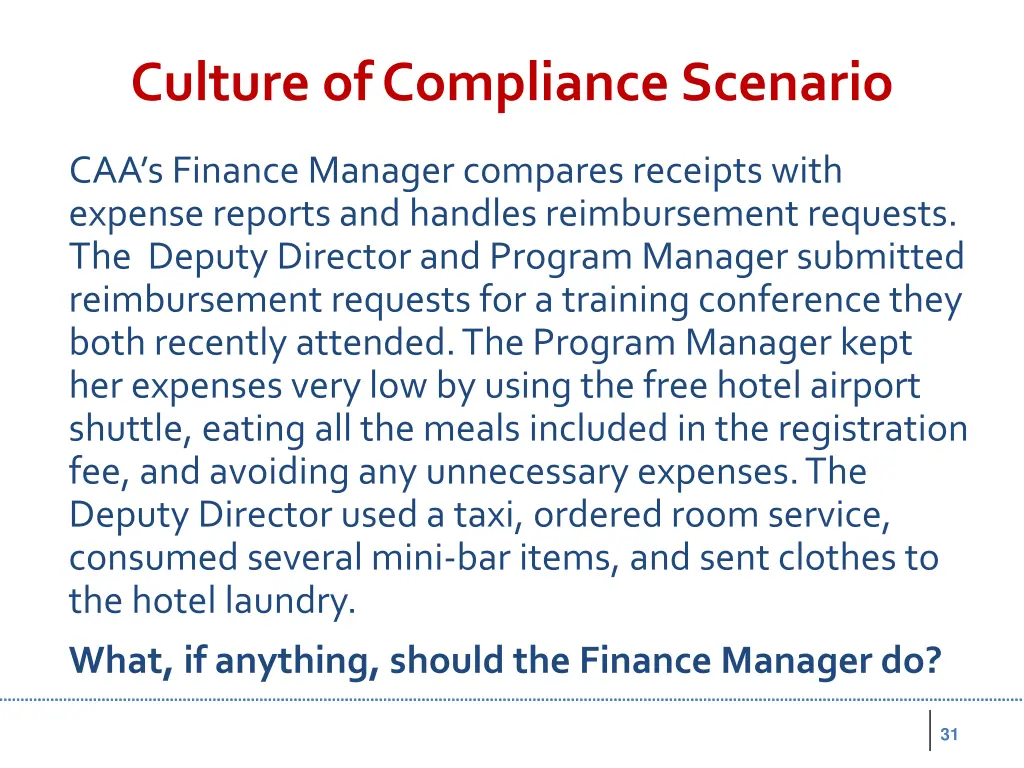 culture of compliance scenario