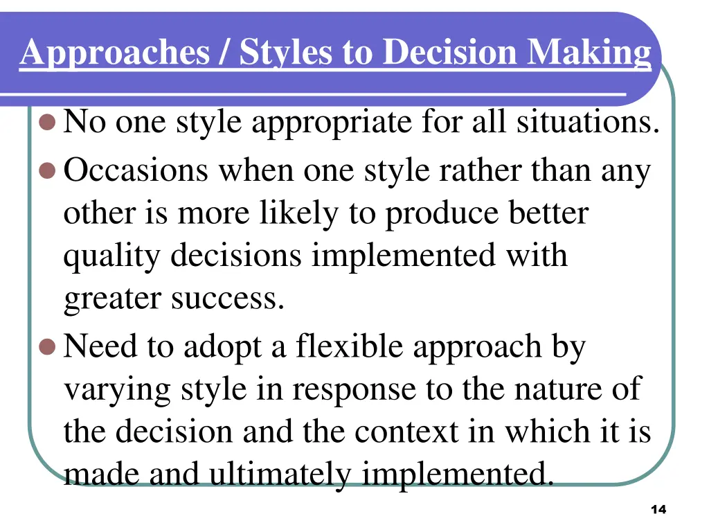 approaches styles to decision making