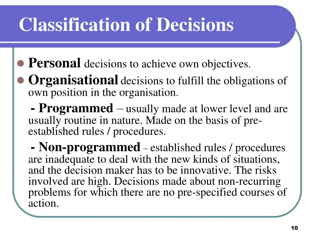 classification of decisions