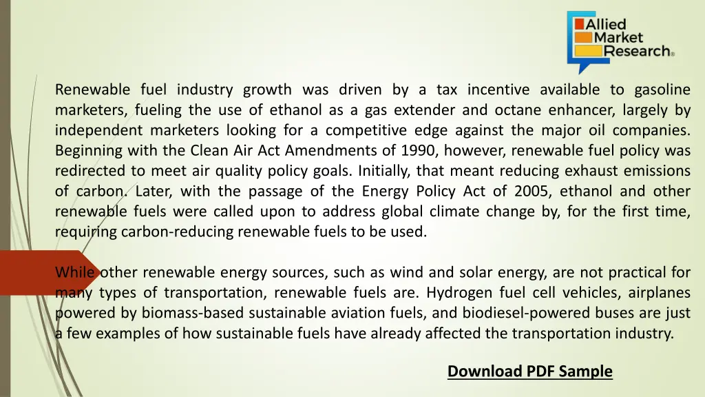 renewable fuel industry growth was driven