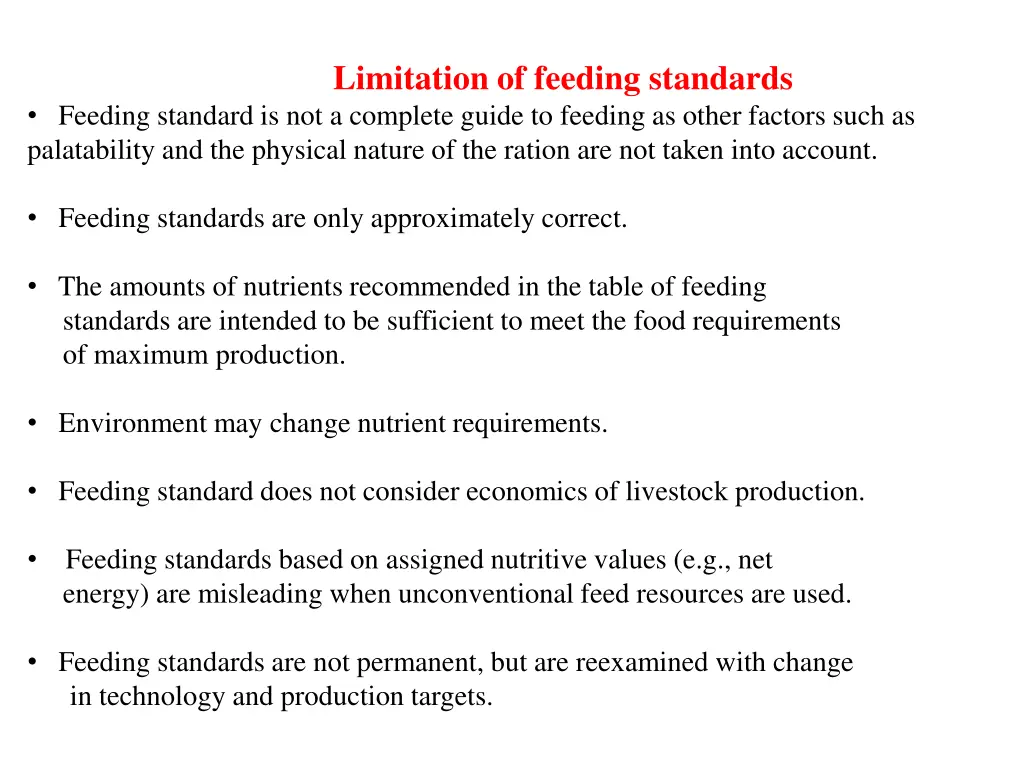 limitation of feeding standards