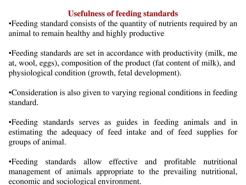 usefulness of feeding standards