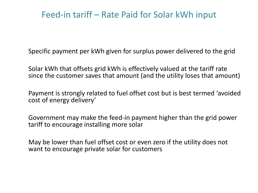 feed in tariff rate paid for solar kwh input