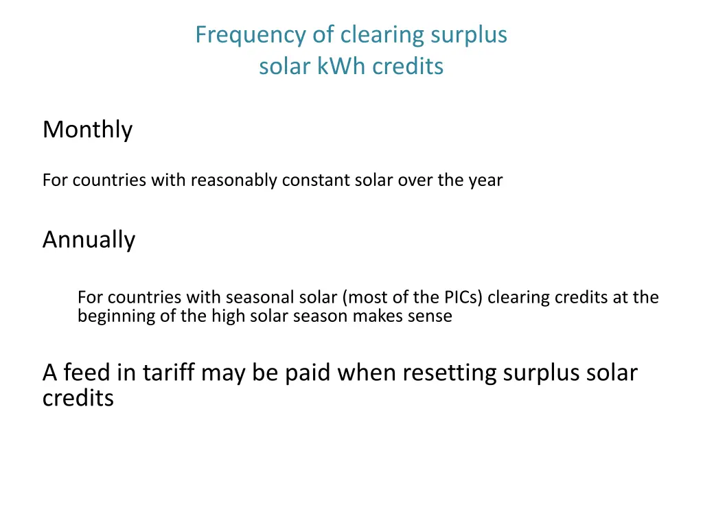 frequency of clearing surplus solar kwh credits