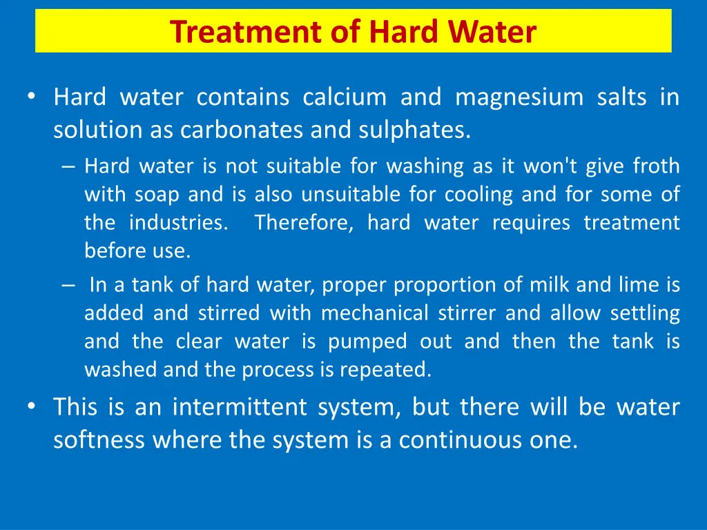 treatment of hard water