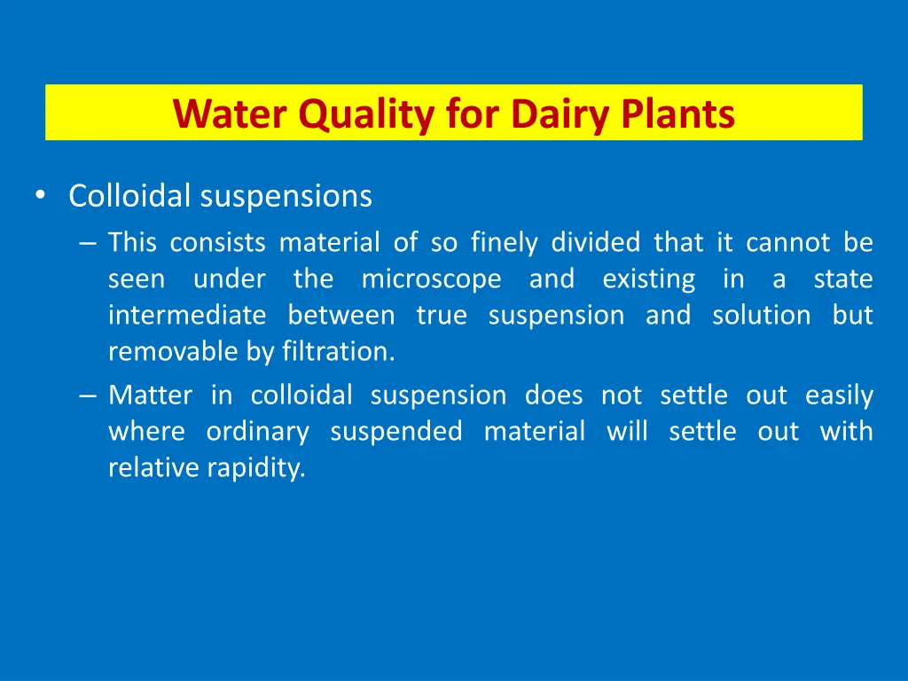 water quality for dairy plants