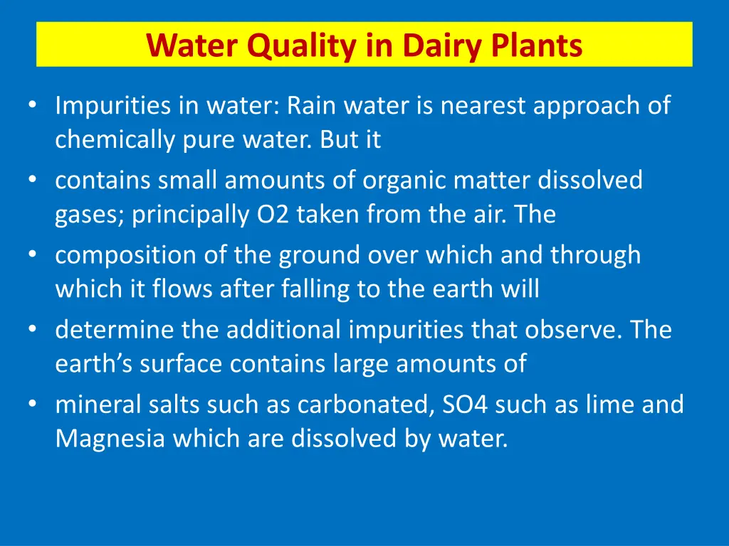 water quality in dairy plants 1