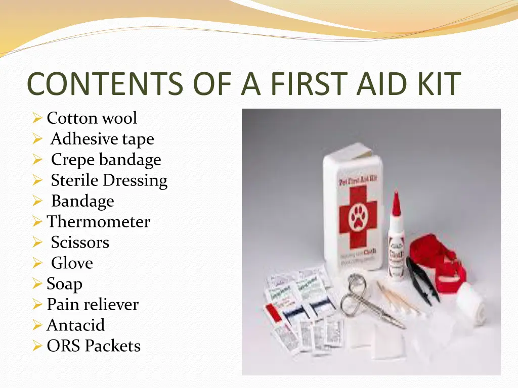 contents of a first aid kit cotton wool adhesive