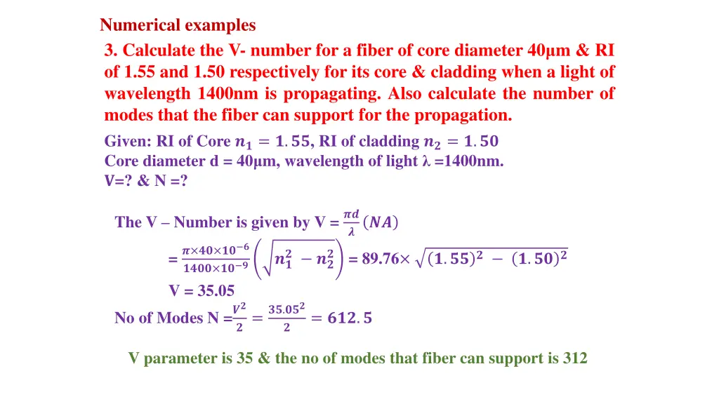 numerical examples 3 calculate the v number