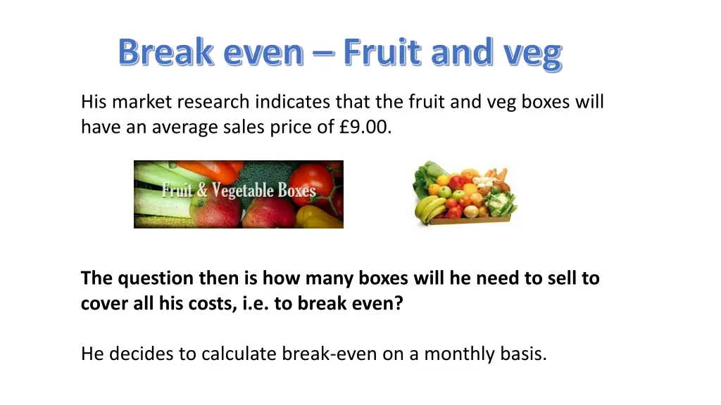 break even fruit and veg