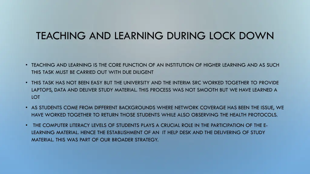 teaching and learning during lock down