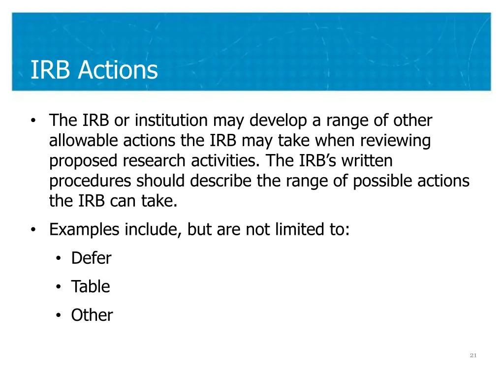 irb actions 1