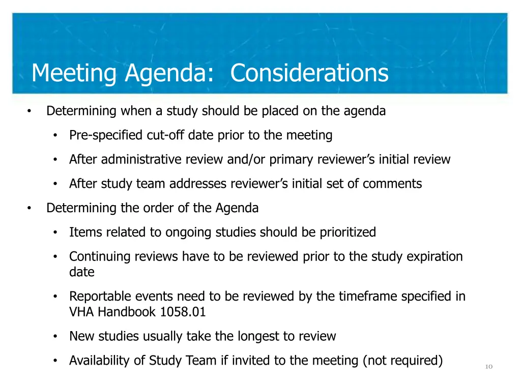 meeting agenda considerations