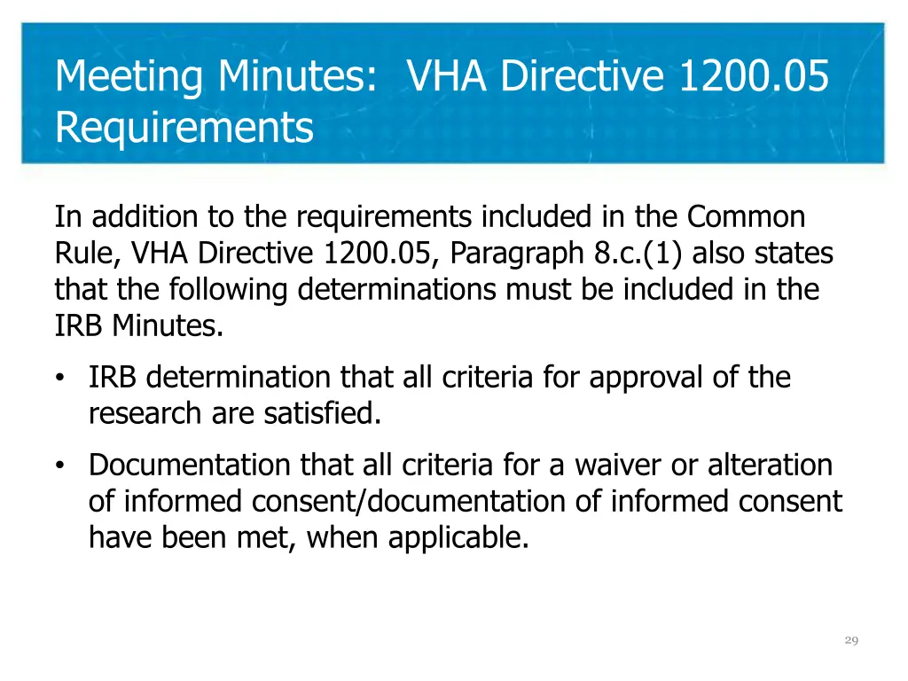 meeting minutes vha directive 1200 05 requirements