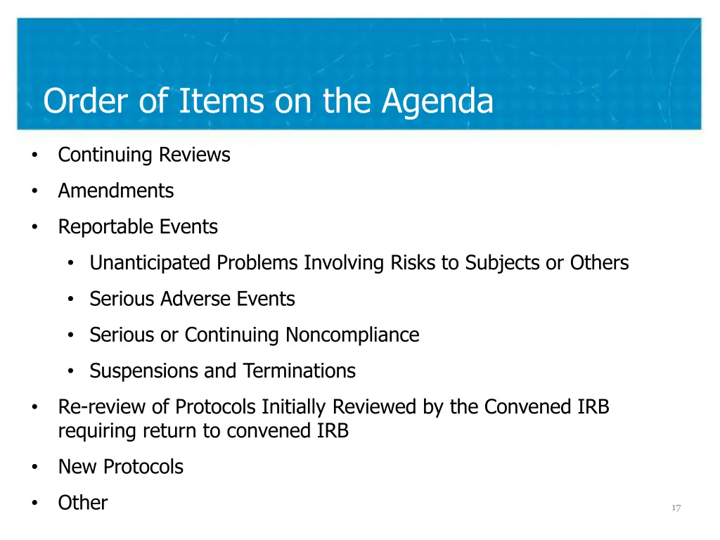 order of items on the agenda