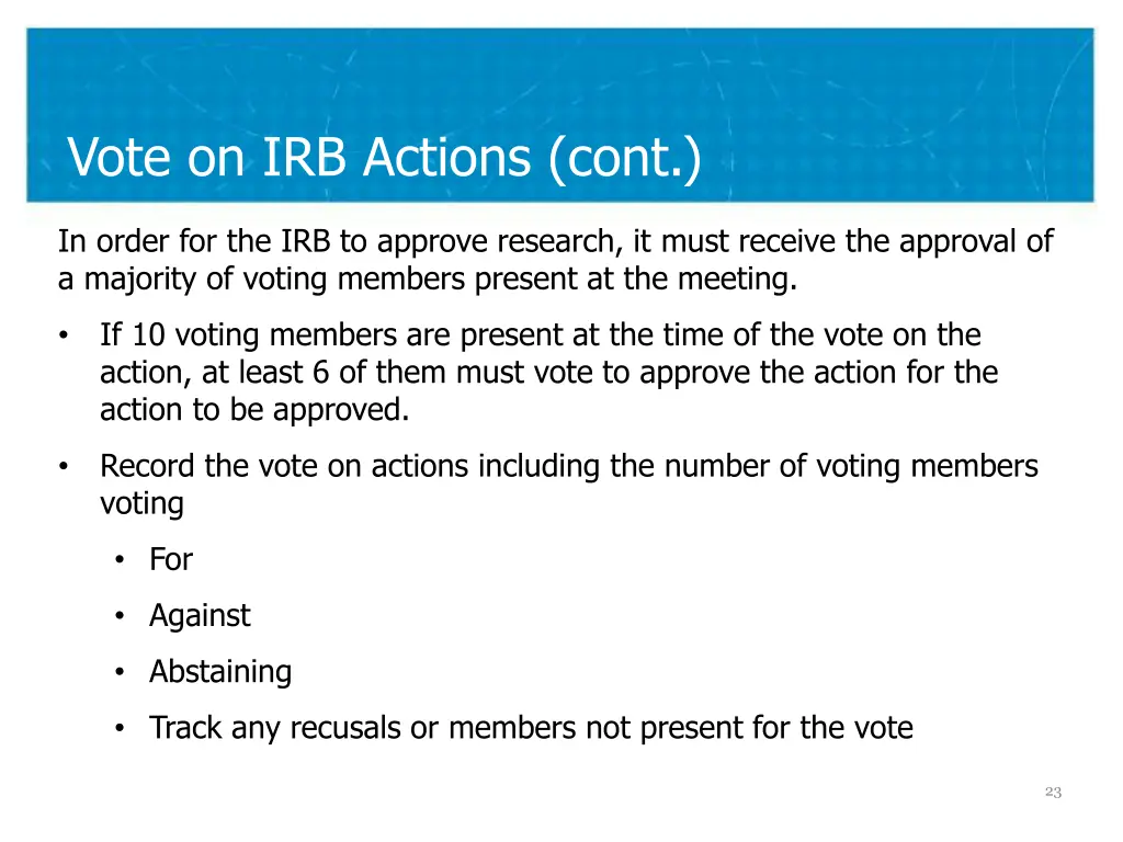 vote on irb actions cont