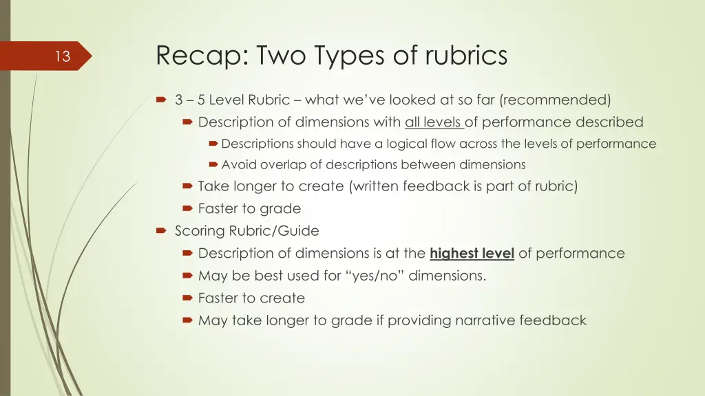 recap two types of rubrics