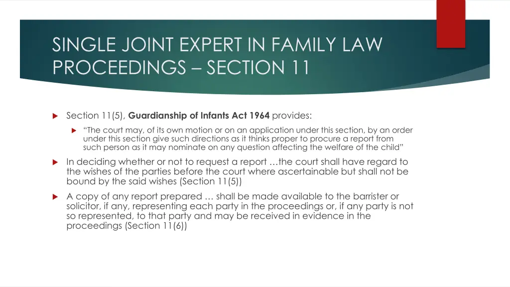 single joint expert in family law proceedings