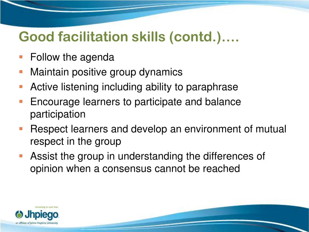 good facilitation skills contd