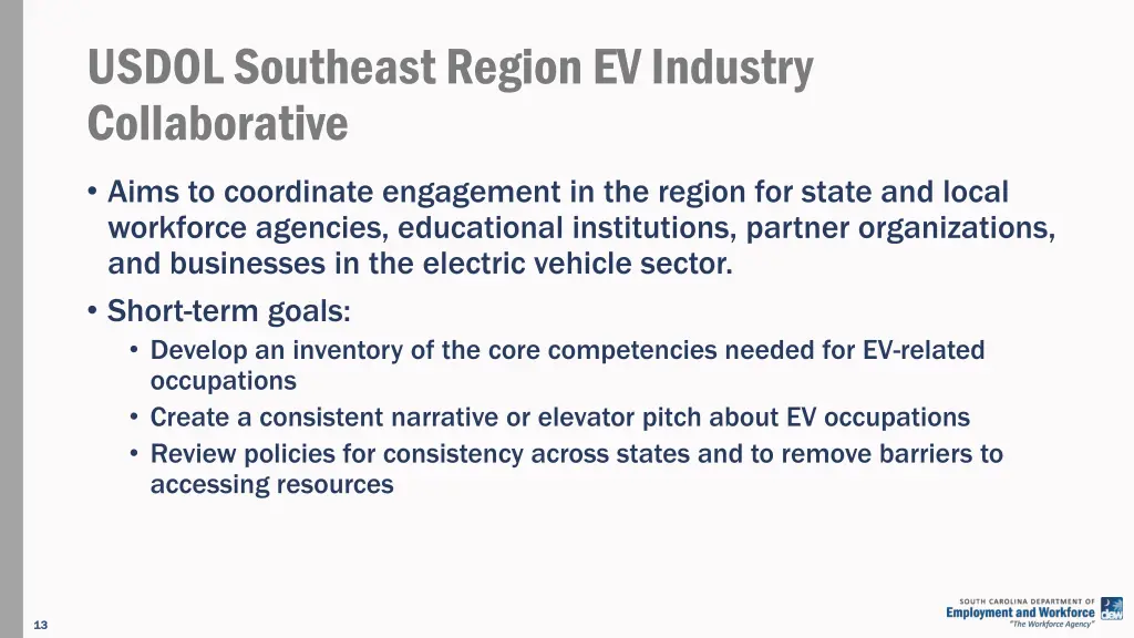 usdol southeast region ev industry collaborative