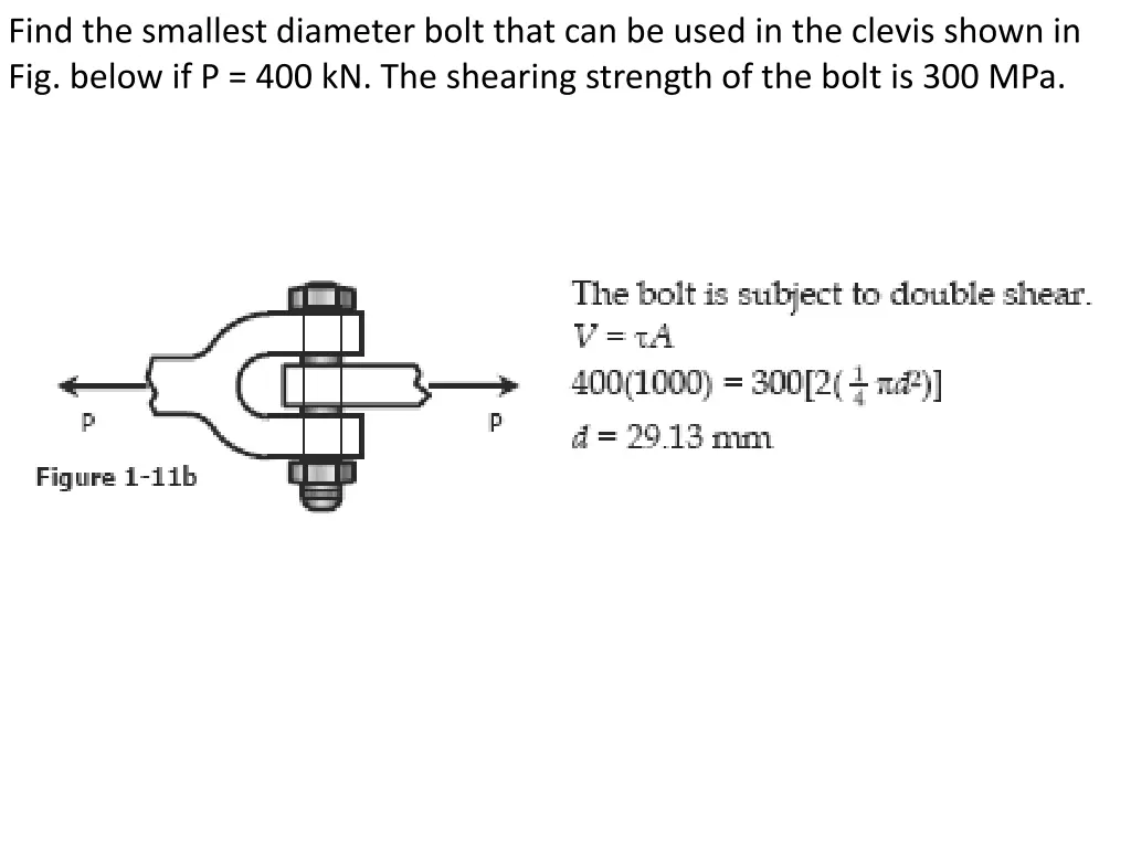 find the smallest diameter bolt that can be used