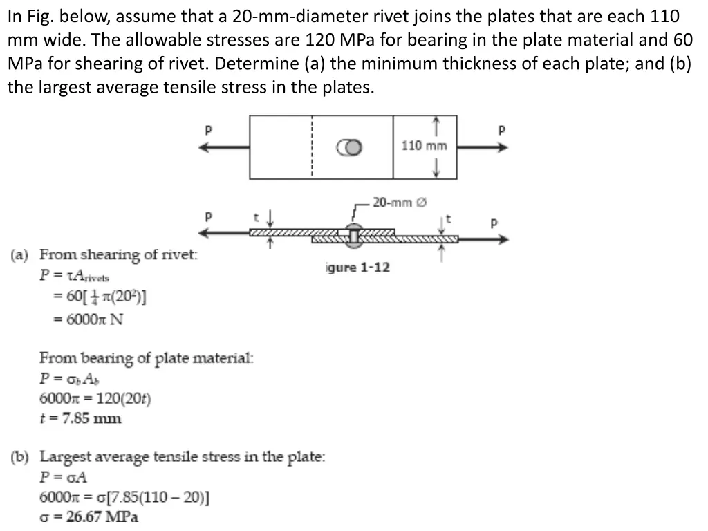 in fig below assume that a 20 mm diameter rivet