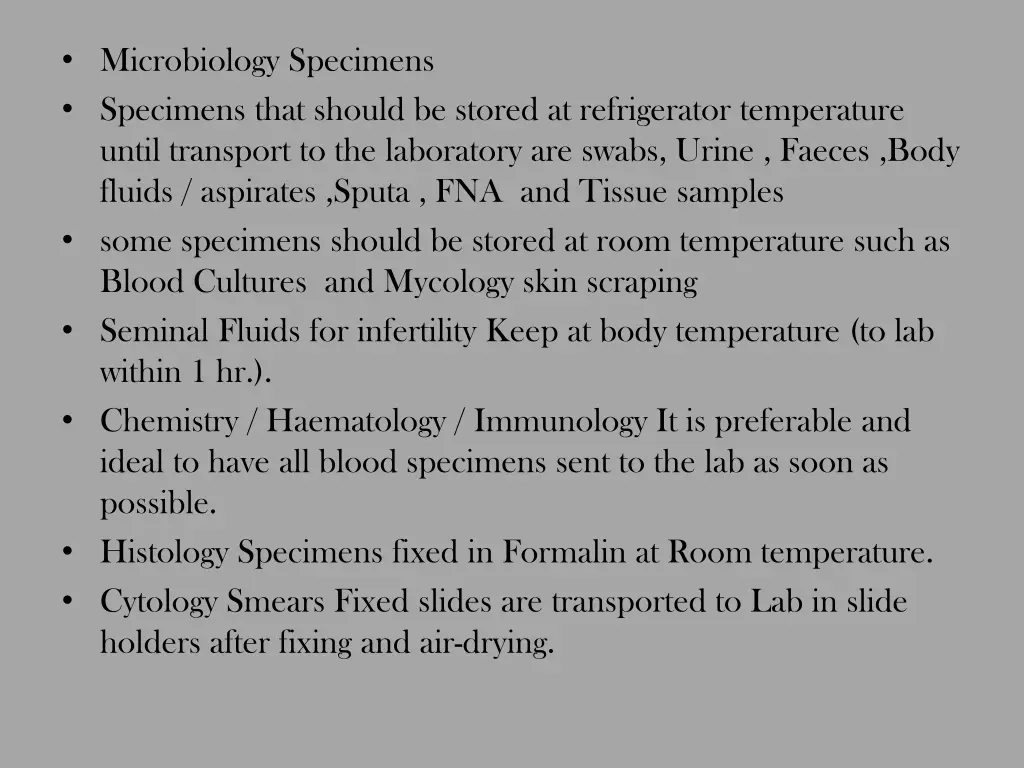 microbiology specimens specimens that should