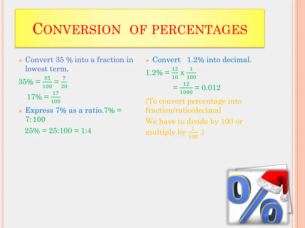 c onversion of percentages