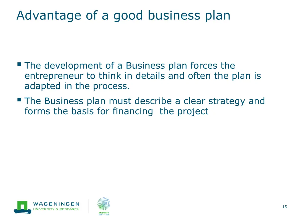 advantage of a good business plan