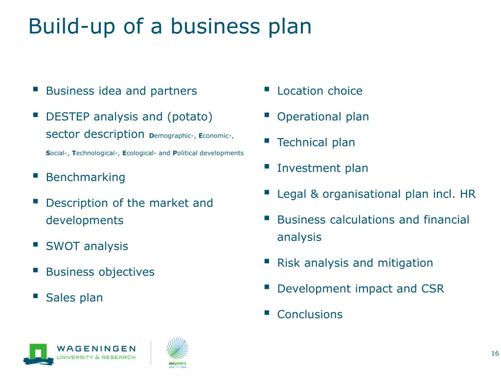 build up of a business plan