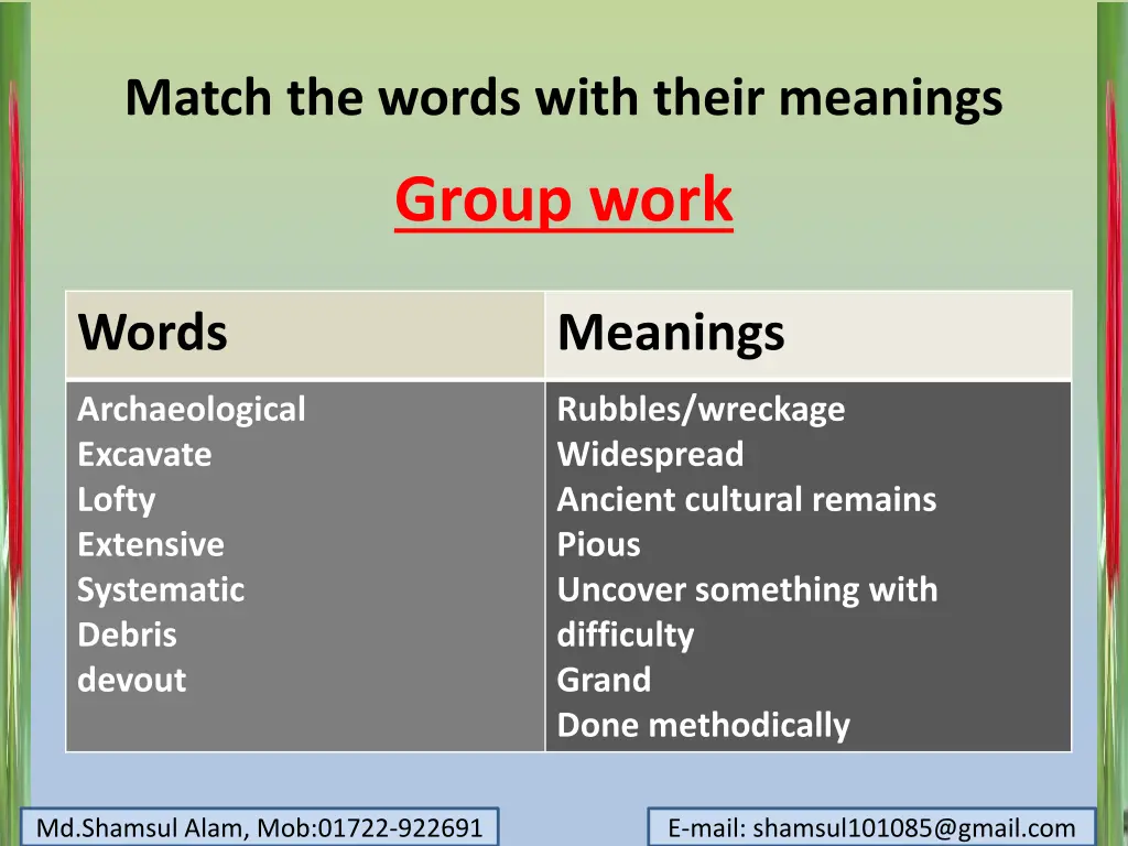 match the words with their meanings