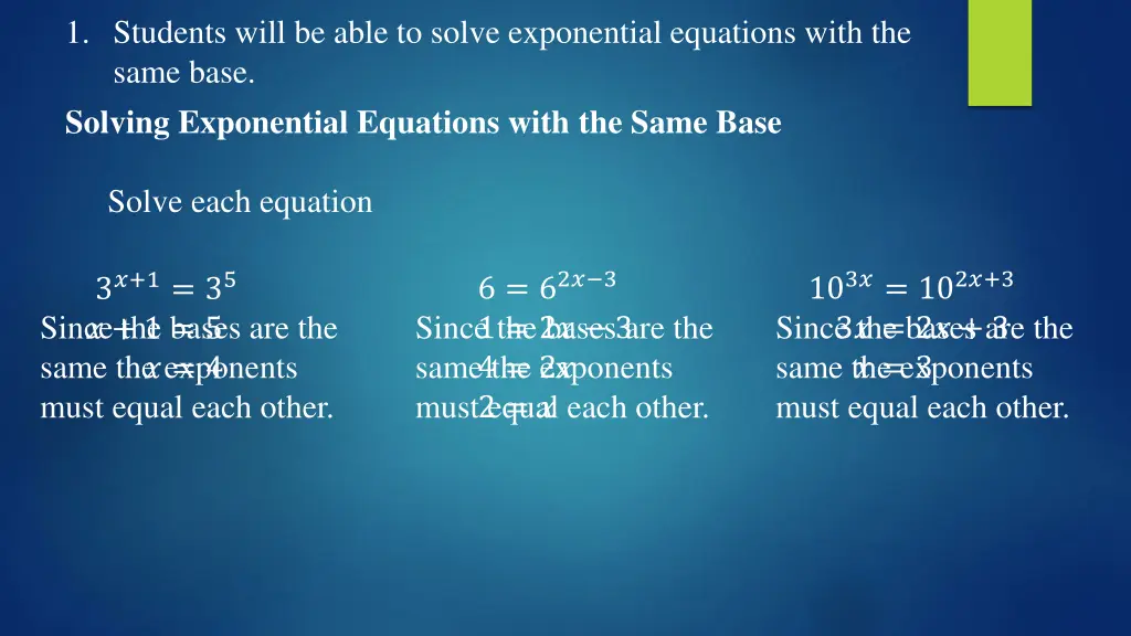 1 students will be able to solve exponential 1