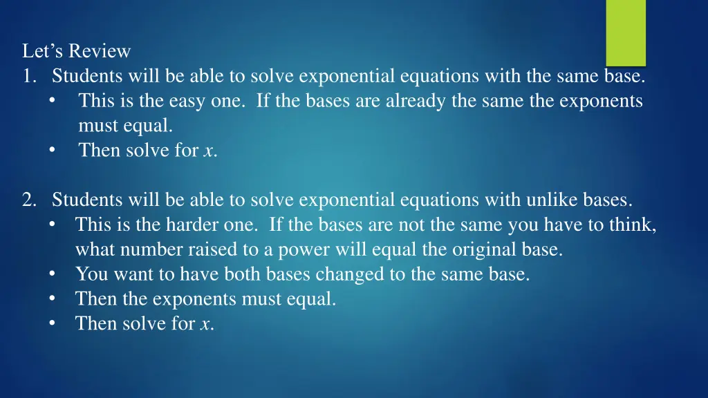 let s review 1 students will be able to solve