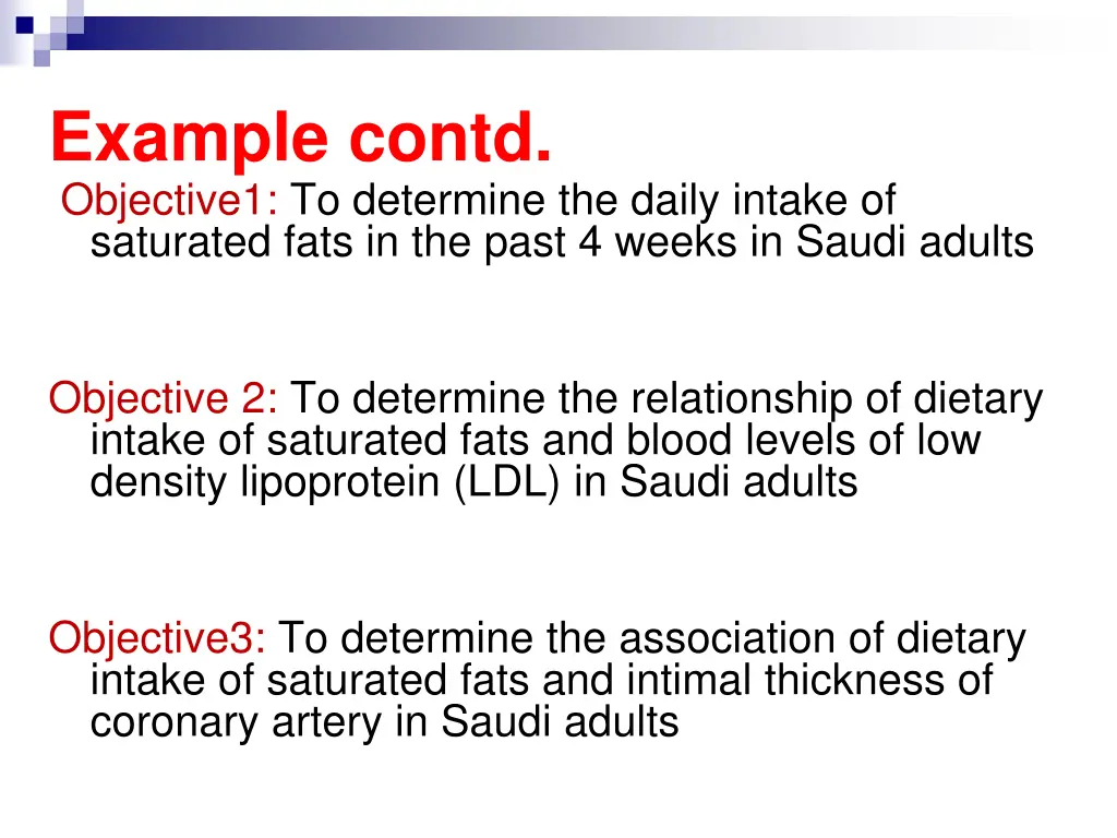 example contd objective1 to determine the daily