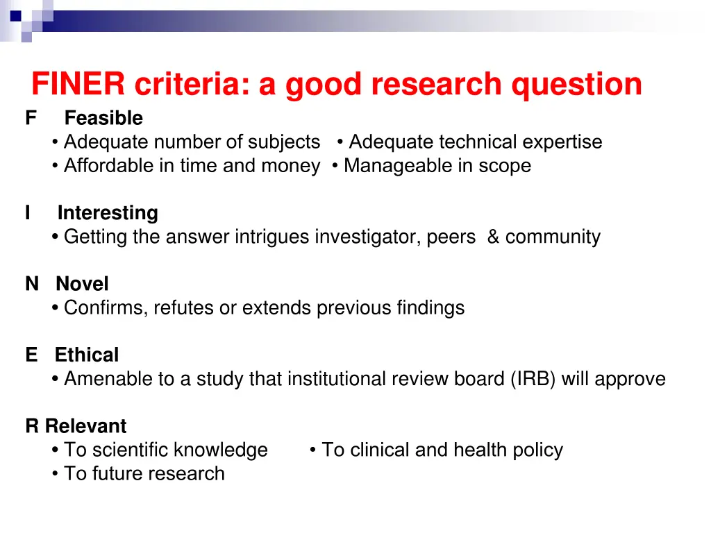 finer criteria a good research question