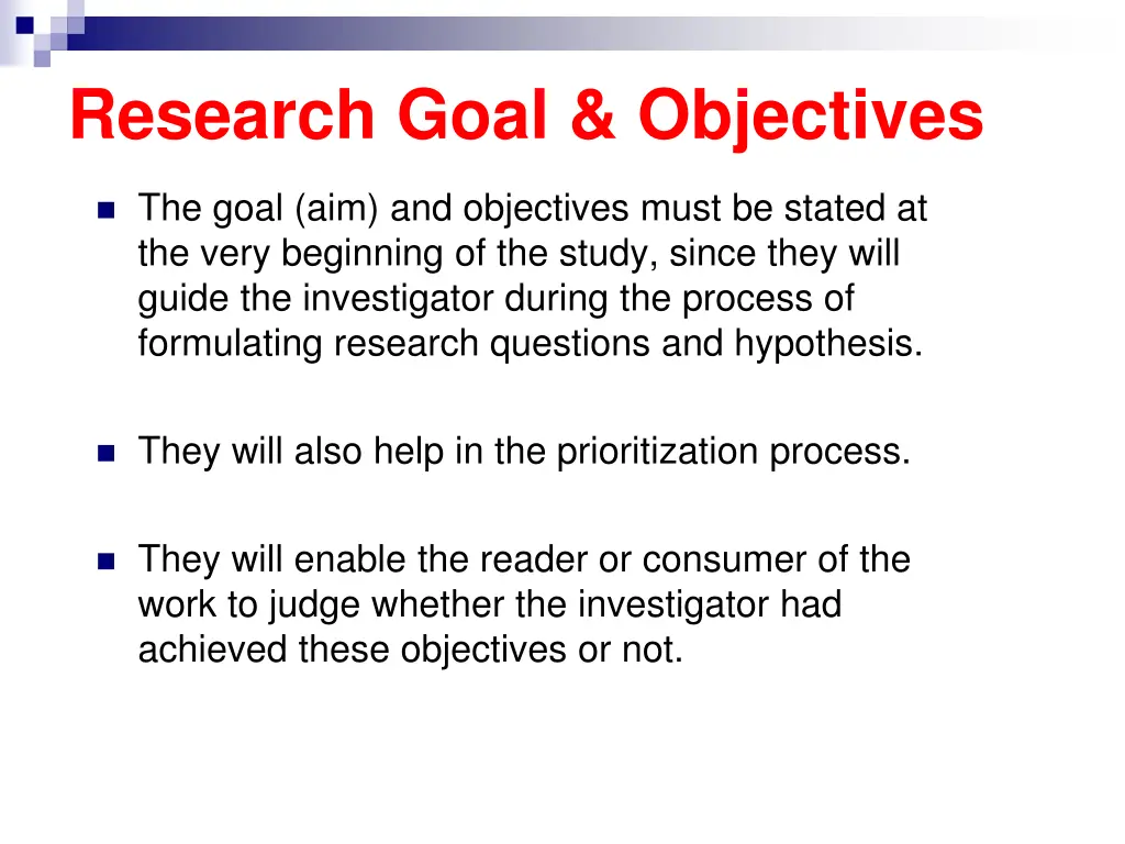 research goal objectives