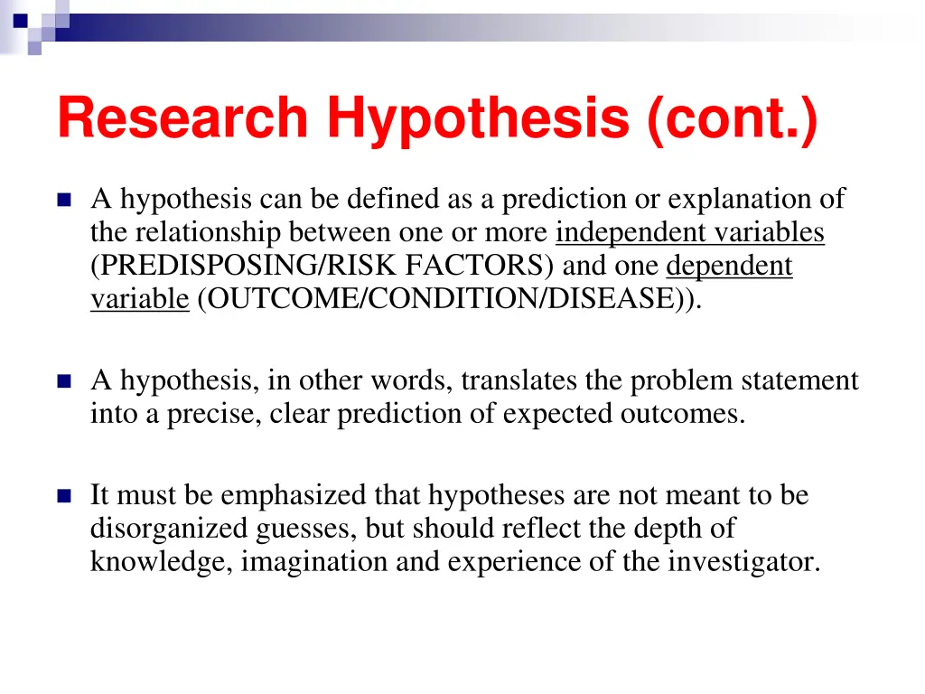 research hypothesis cont