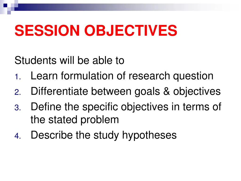 session objectives