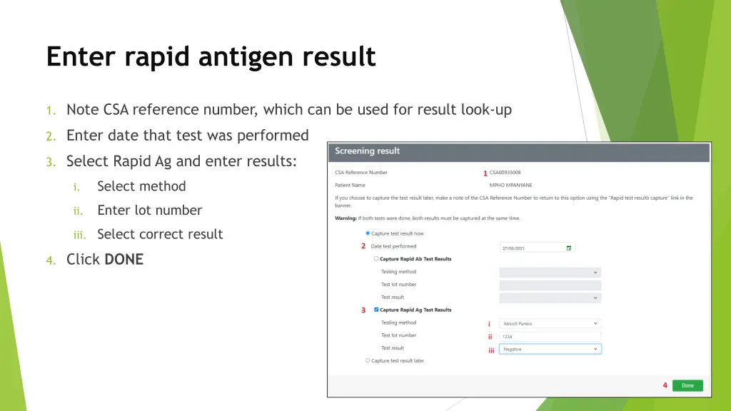 enter rapid antigen result