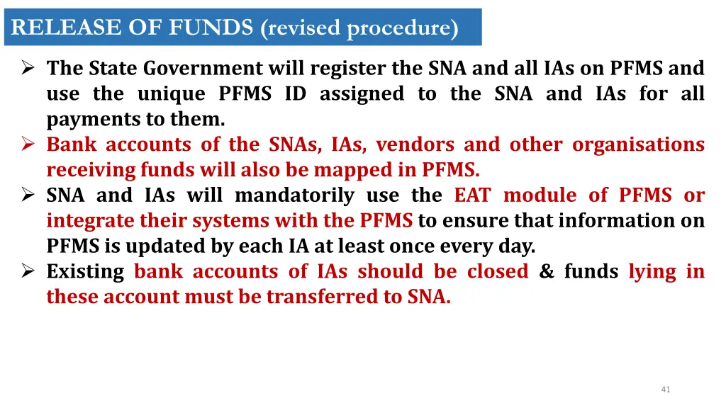 release of funds revised procedure 1