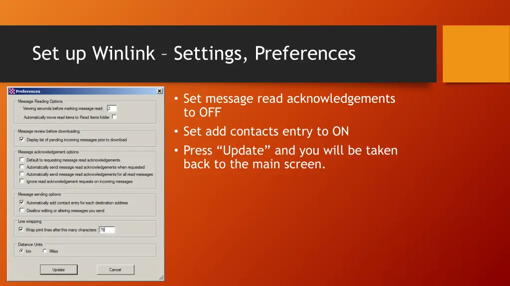 set up winlink settings preferences