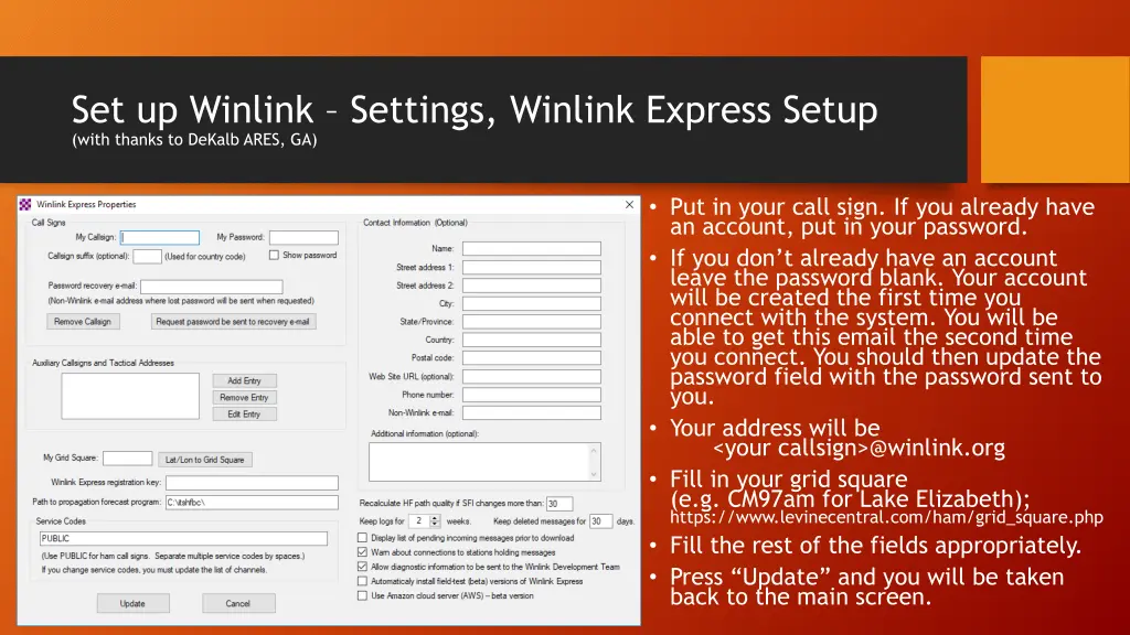 set up winlink settings winlink express setup